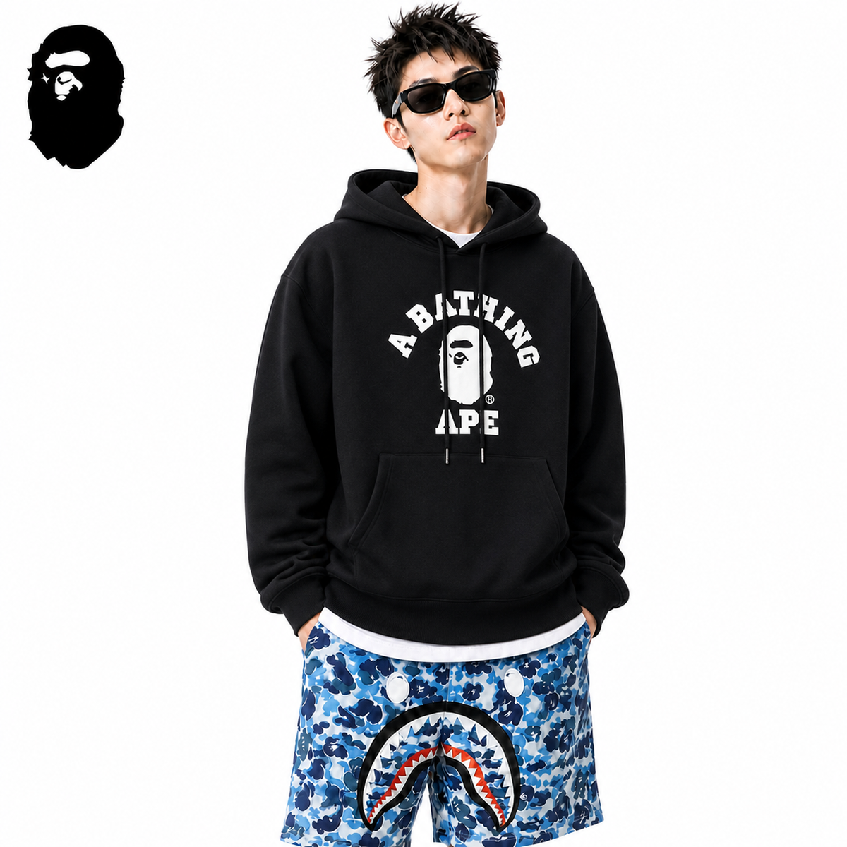 BAPE College Ape Head Hoodie - Black & Red