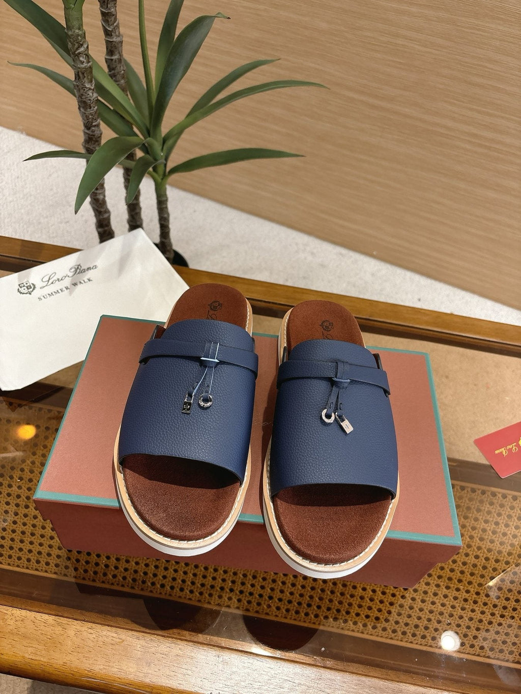 Loro Piana Men's Leather Slide Sandals - Rubber Outsole